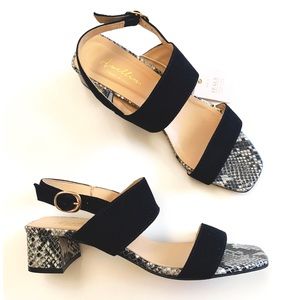 Avellini snake skin strap block heels